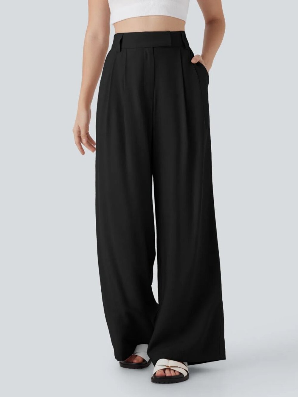 Halara Mid Rise Wide Leg Casual Linen-Feel Pants with Pockets NWT, Size M-Regula